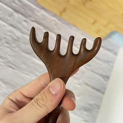 Body Meridian Massage Comb Sandalwood Deer Antlers Wide Tooth Acupuncture Help Blood Circulation Anti-Static Smooth Hair