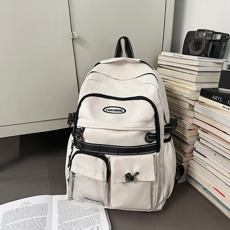 Schoolbag Hong Kong Style Couple Backpack Male and Female Versatile Machine Head Trend Large Capacity College Student School Bag Personality Junior H