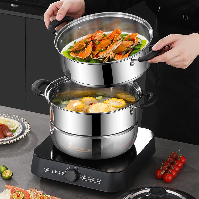 HUIHUADU 28cm doppelstöckiger Dampfgarer aus Edelstahl