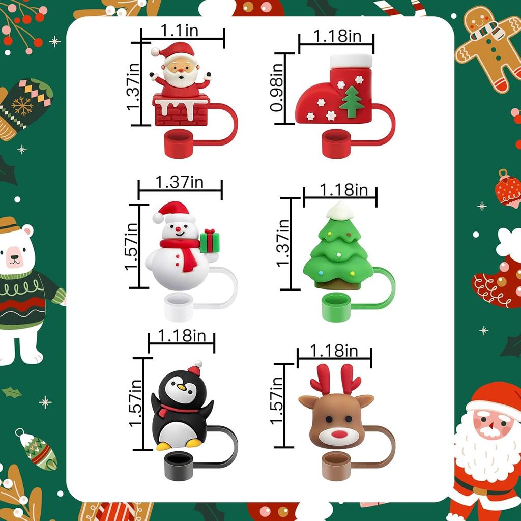 1Pcs 10mm Christmas Straw Covers Cap for Stanley Cup Tumblers Accessories Reusable Straw Cap Stopper for Straws Tip Lids
