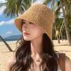 Women Hollow Breathable Openwork Knit Fisherman Cap Wide Brim Sun Hat for Summer Beach Outdoor Travel Daily Casual Sun Protection Ladies Headwear