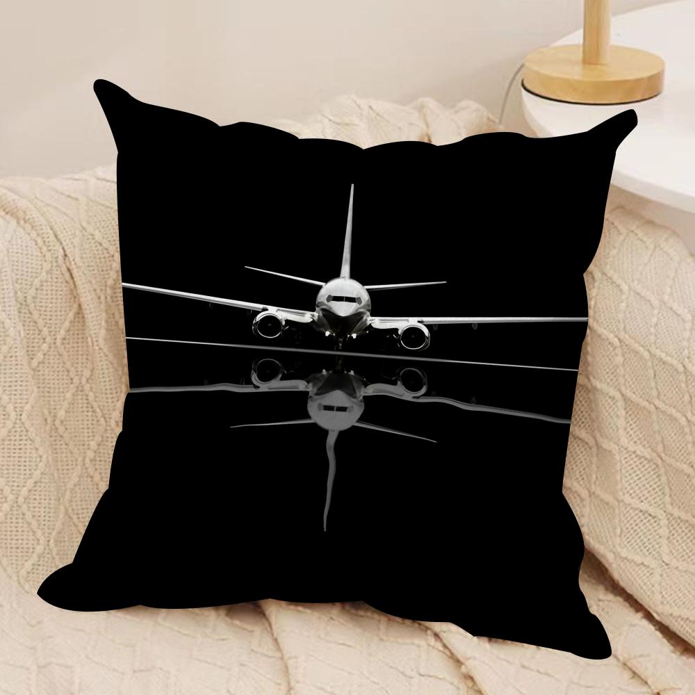 Aircraft Pilot Print Cushion Cover Silky Short Plush Invisible Zipper Dustproof Sofa Pillow Case for Home Decor