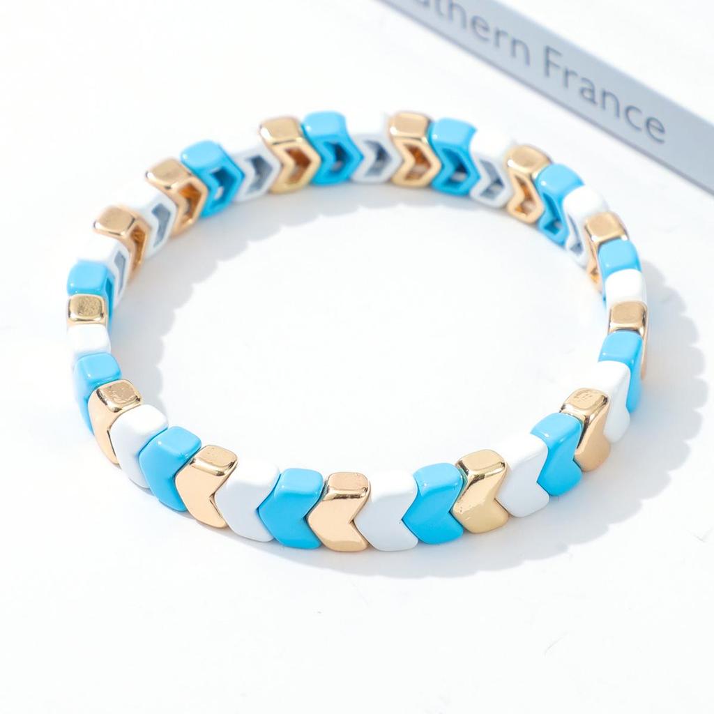 Trendy Gradient Rainbow Enamel Bracelet with Geometric Arrow Design for Women