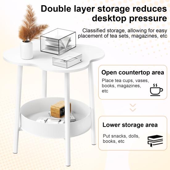 Small Coffee Table, Flower Shaped Desktop Tea Table, Modern Style End Table, Living Room Center Minimalist Display Coffee Table with 2-Tier