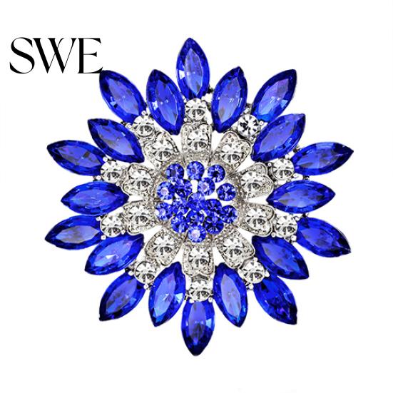 Women Fashion Flower Brooch Crystal Rhinestone Jewelry for Wedding Party Gift