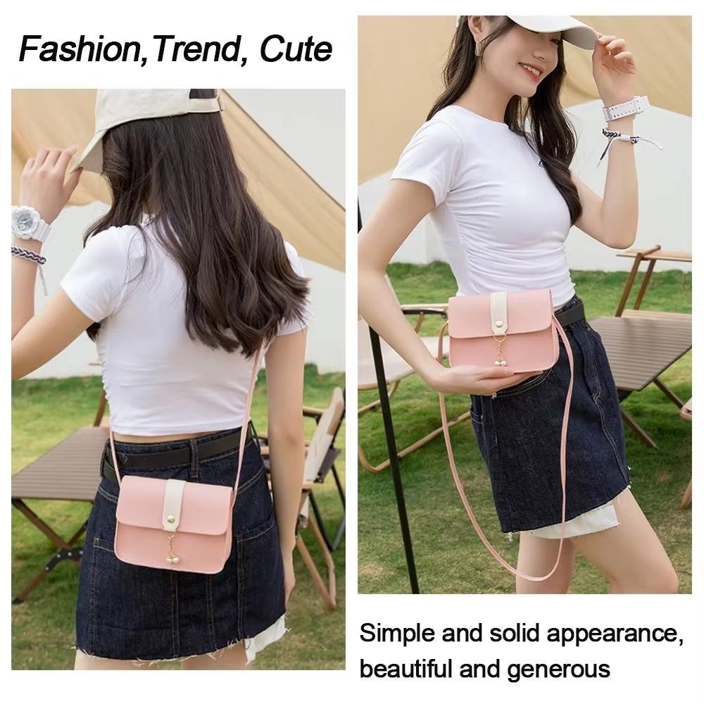 Women's PU Leather Small Square Crossbody Bag, Luxury Shoulder Bag with Pearl Pendant