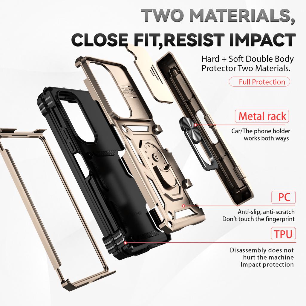 With Push Window Camera Protector Case for Samsung Galaxy Z Fold 6 5 4 Magnetic Car Holder Silicon Bumper Shockproof Armor Cover