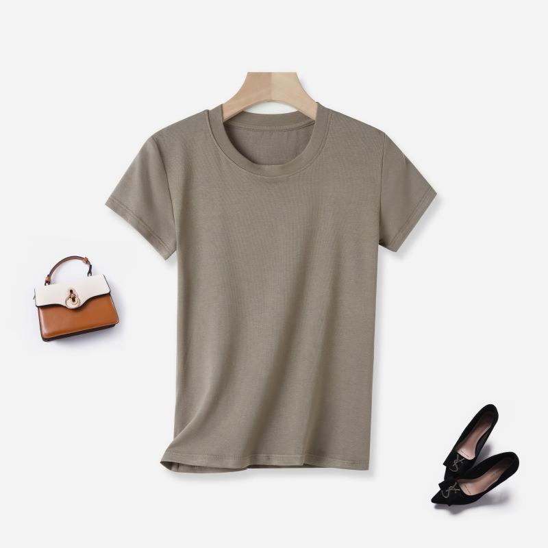 Summer new front shoulder crew neck short-sleeved shirt women's trendy solid color inner layer slim slimming bottom top