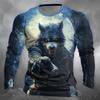 Werewolf Full Moon Pattern 3D Printed Men's Long-Sleeved T-Shirt - Fashionable and Cool -   Outdoor Street Sports Breathable Top