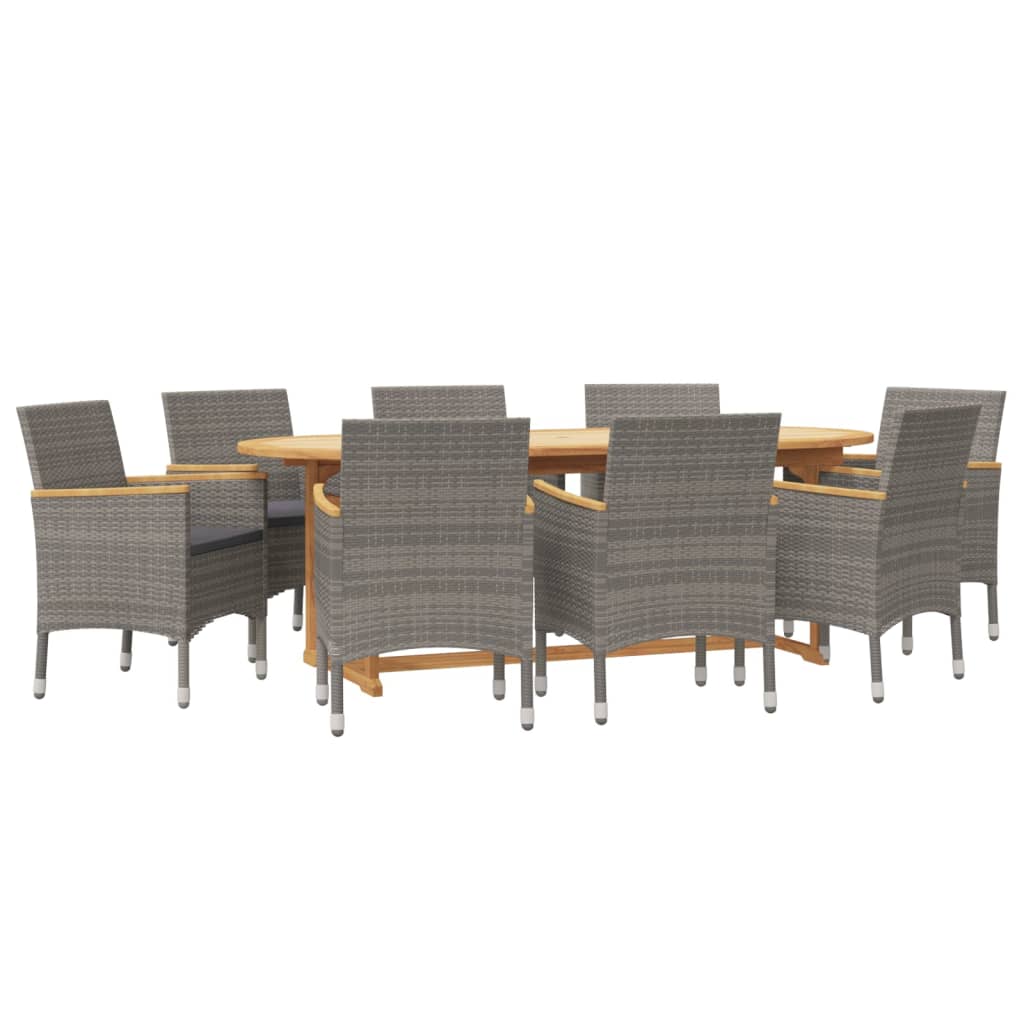 9 piece Garden Dining Set with Cushions Black