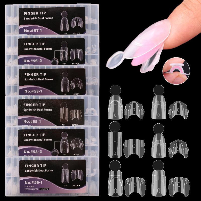 140 Piezas Sandwich para Uñas Dobles Formas Rápidas para Extensiones de Uñas Con Escala Modelo Armadura de Cristal Puntas de Cobertura Total Herramienta de Manicura