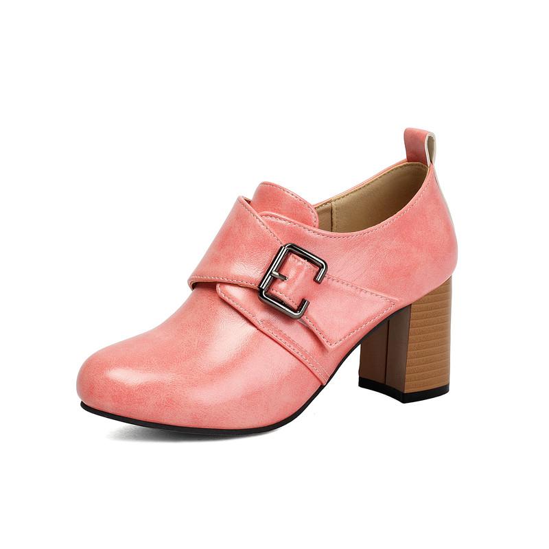 Women s high-heeled single shoes spring and autumn thick heel solid color large size versatile low-top shoes 36 розовый 5090₽