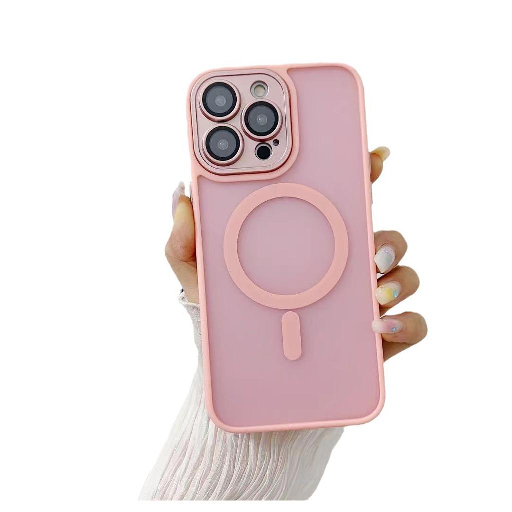 Applicable To Iphone16Pro Mobile Phone Case Matte Magsafe Magnetic Suction 15 Semen Hole with Lens Skin Feeling Protective Cover