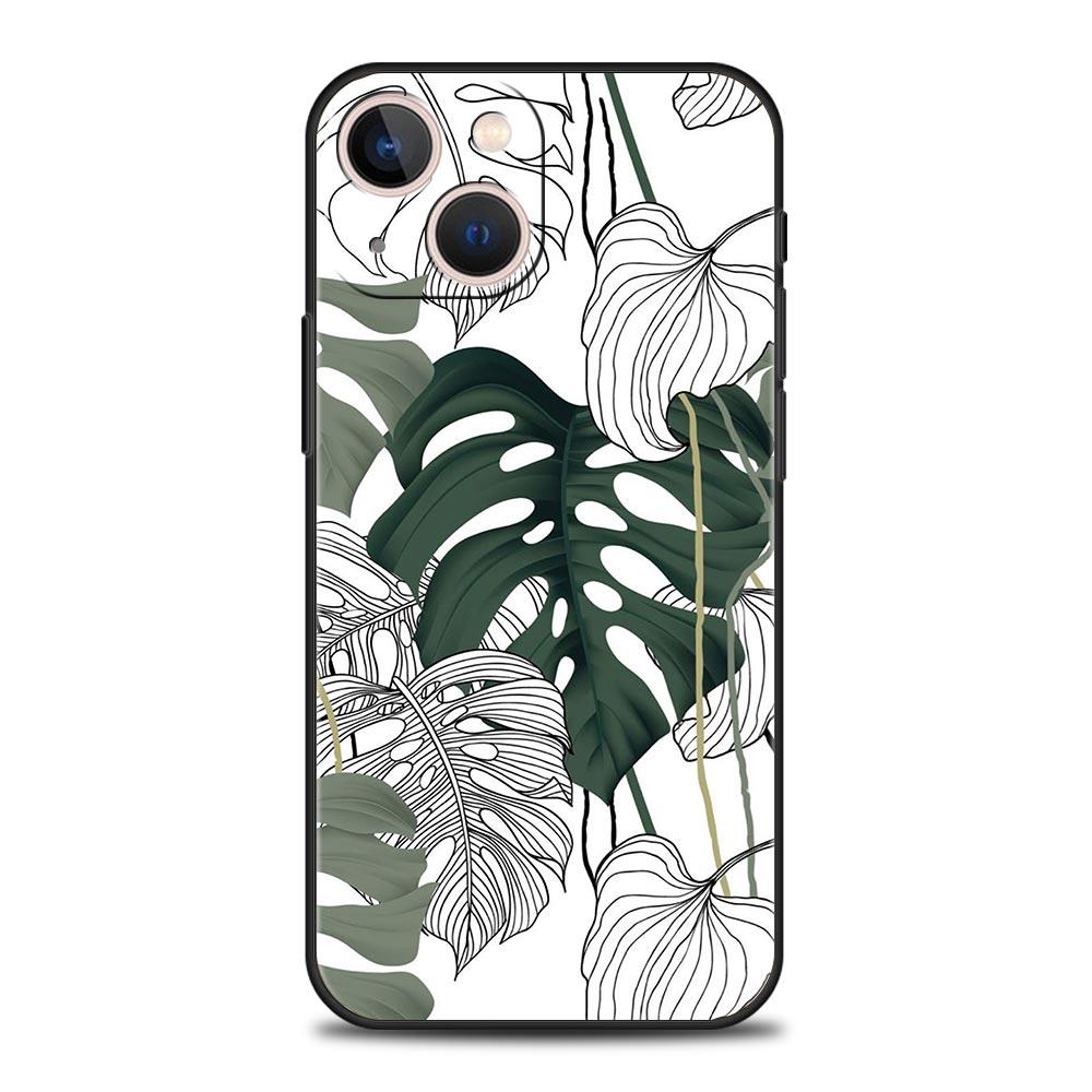 Leaves Monstera Green Phone Case For iPhone 17 16 15 Pro Max 11 12 13 14 7 8 Plus SE 2020 X XR XS Cover Soft Black