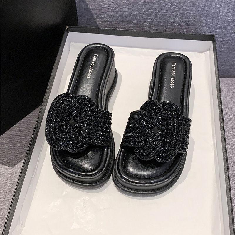 

Женские шлепанцы на платформе со стразами и женские сандалии для улицы, высокий каблук до 5 см, летняя распродажа, уникальная роскошная обувь 2025 года 40