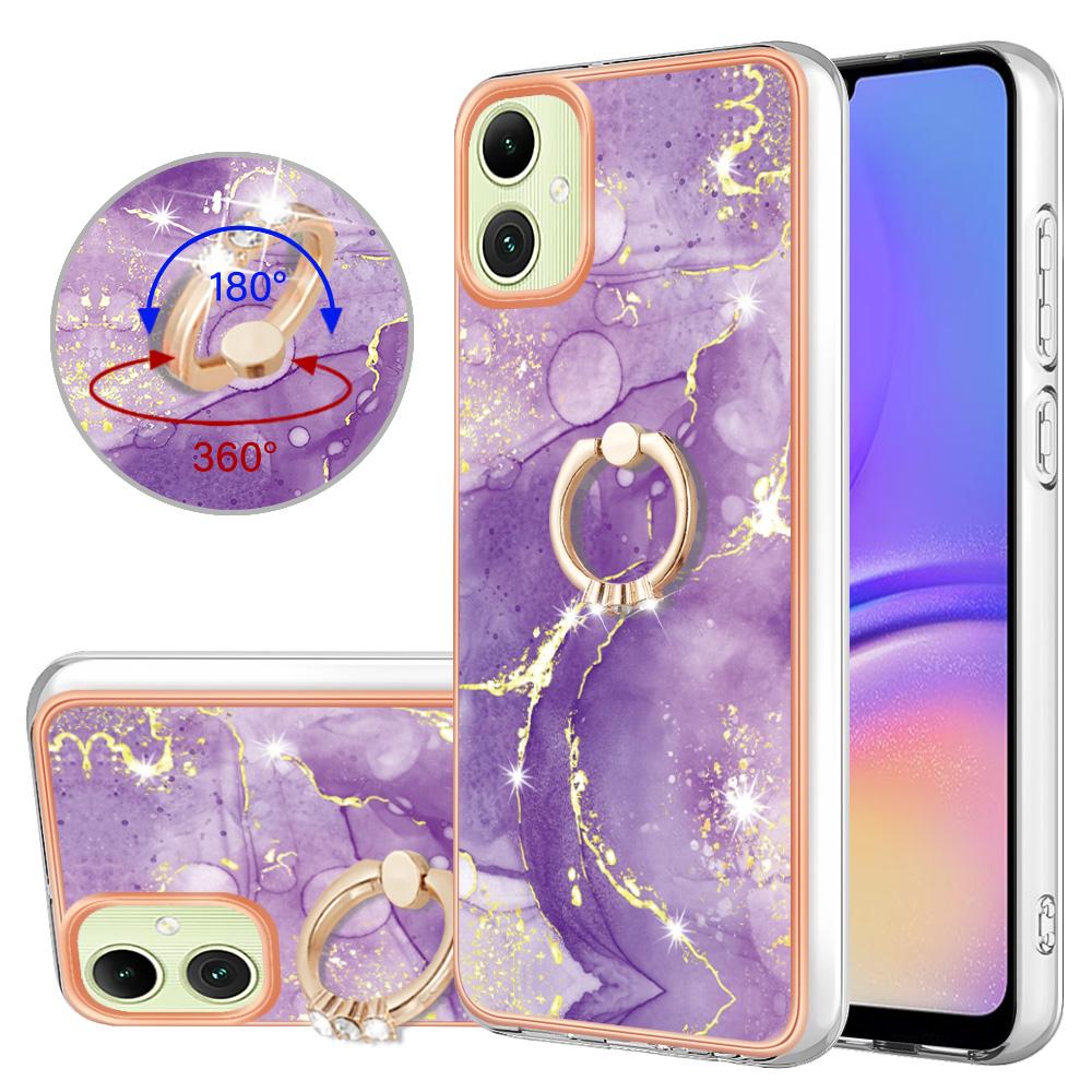 For Samsung Galaxy A05 4G Case with Ring Kickstand Marble Pattern Electroplating TPU Back Cover