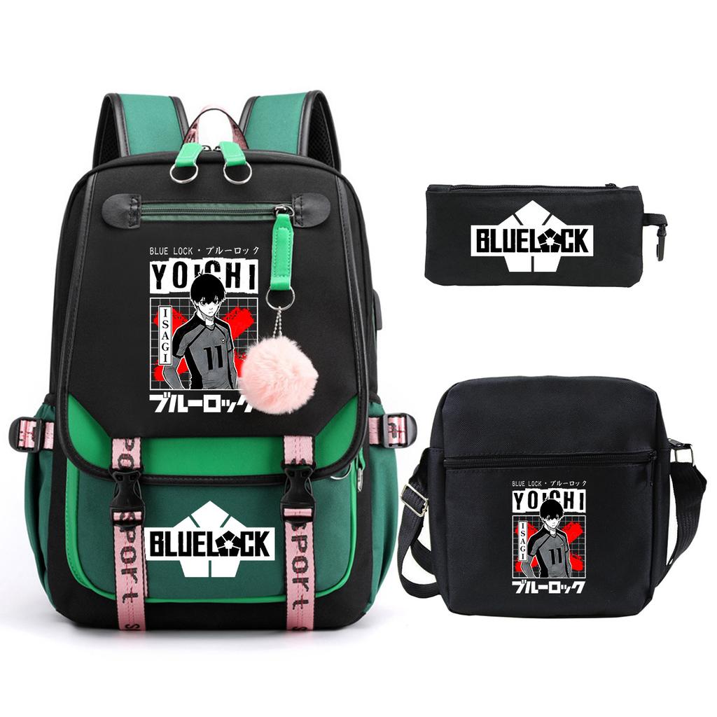 Blue Prison Student School Bag Large Capacity Children'S Shoulder Bag Casual Pencil Bag Set