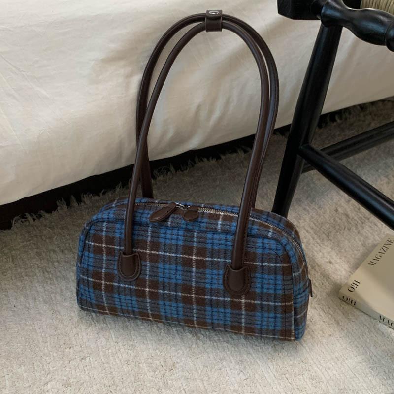 Plaid bag women's 2025 autumn new Korean version armpit bag high value retro niche shoulder portable small square bag