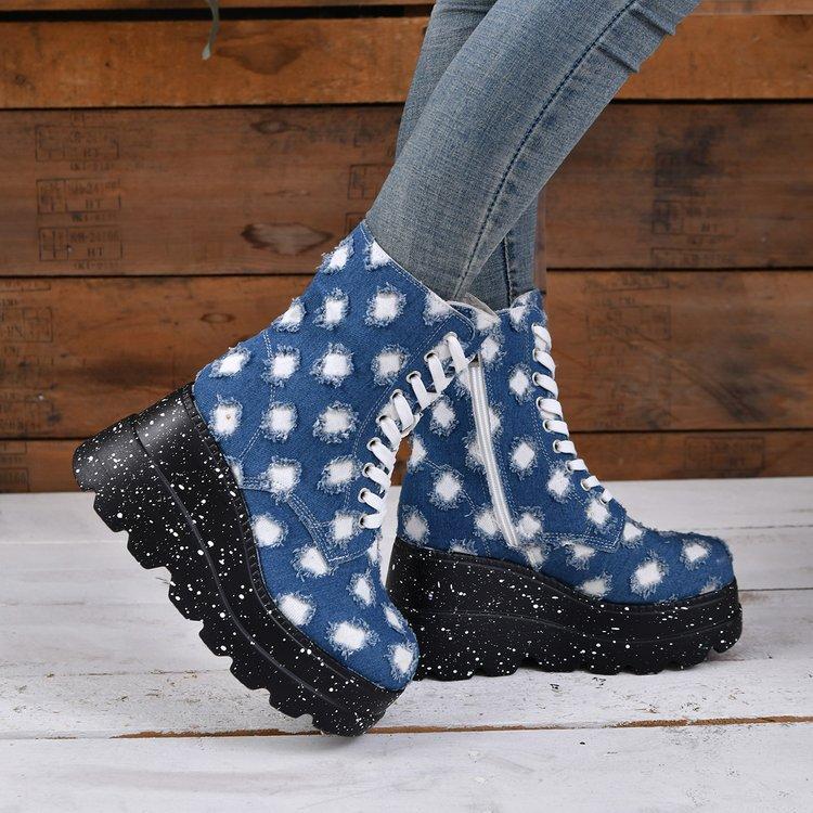 Large Size Woven Women's Boots Old Thick-soled Short Fashion Boots Side Zipper High-heeled Spring and Autumn Versatile Women's Boots