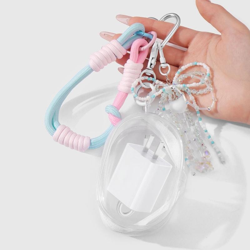 Perlen-Schleifen Schlüsselanhänger Transparente Aufbewahrungstasche Romantik Design Tasche Anhänger Schlüsselring Für Tasche Handy Geldbörse Zubehör