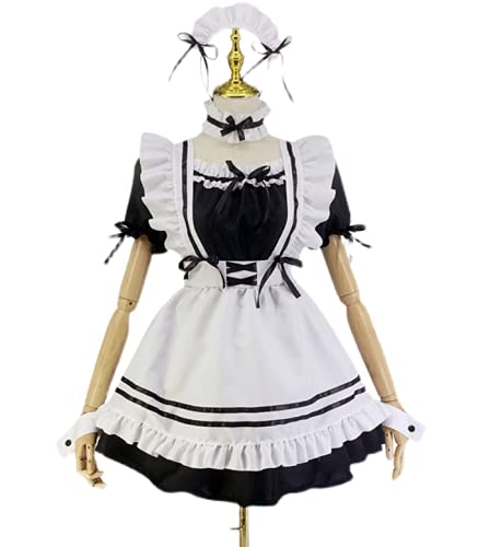 [FULINE] Maid Costume, Sexy Lolita Cosplay Costume with Ribbon, Princess Dress, Gothic Lolita Style, Plus Size, Black, Size S