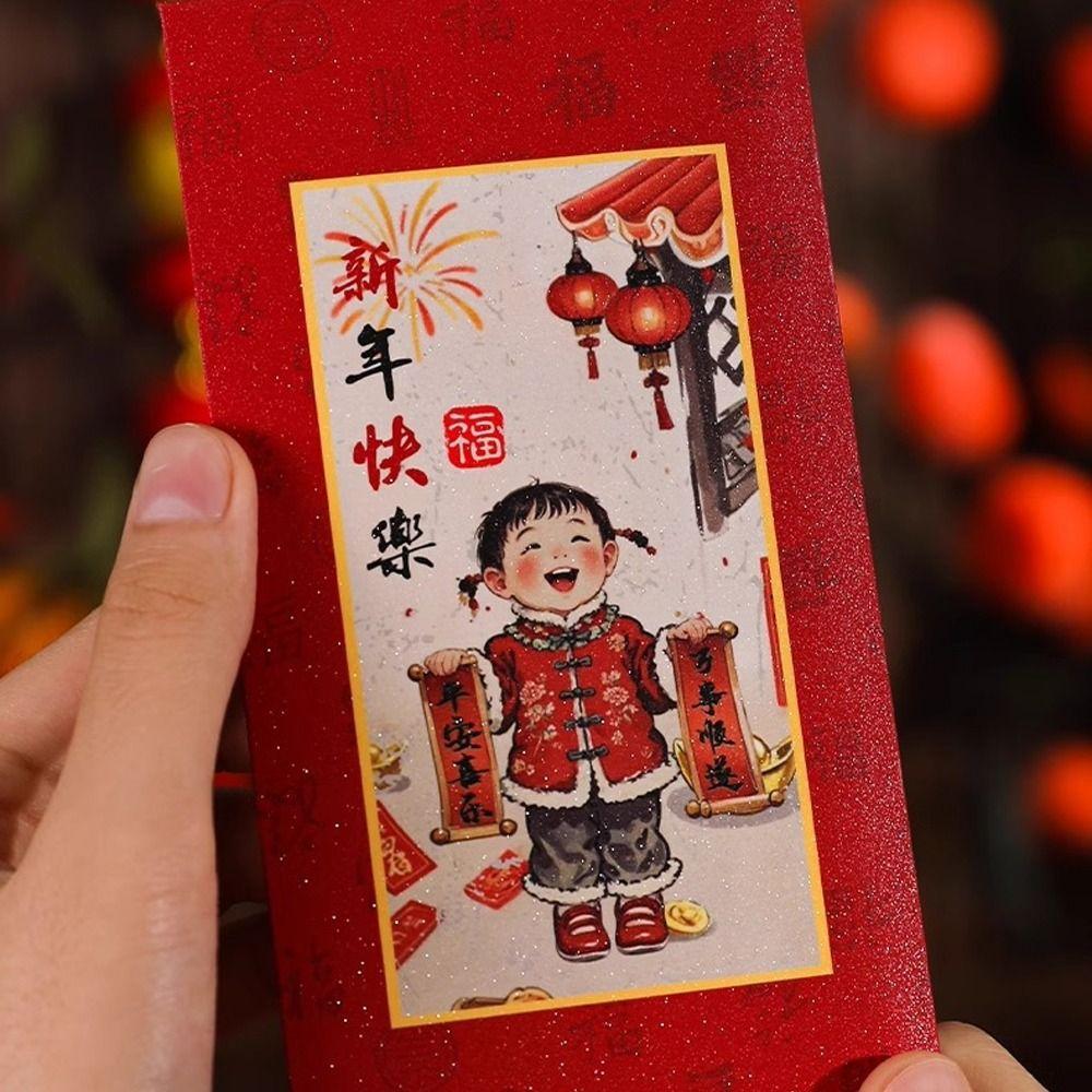 6pcs Traditional New Year Red Envelopes Cartoon Gifts Packing Bags  Wedding Birthday