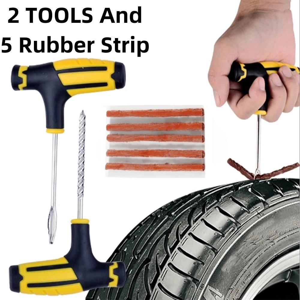Tire Repair Kit - Car/Bike Puncture Plug Tool Set with Rubber Strips | Auto Garage Emergency Repair Tools