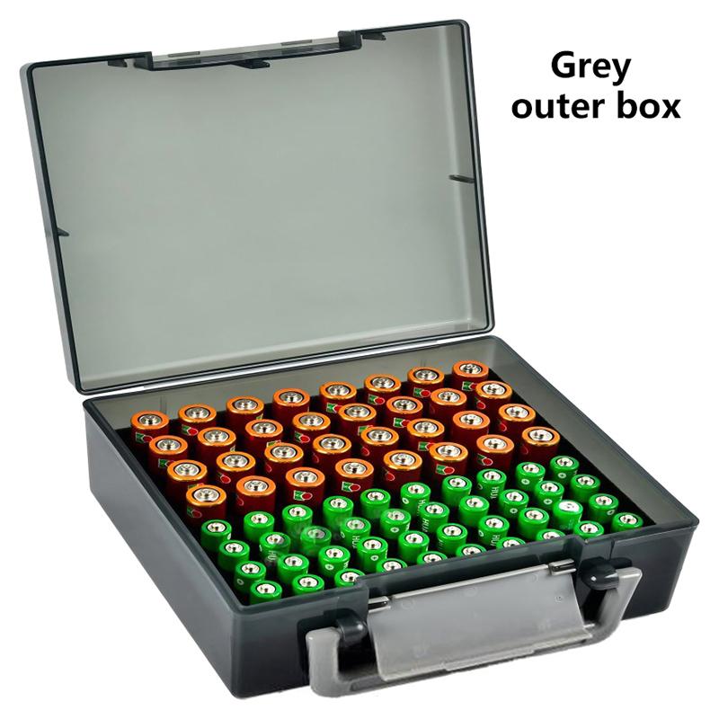 

72 Slot Battery Organizer Storage Case with Sponge Dividers for AA AAA Rechargeable Batteries Portable Container with Handle серый