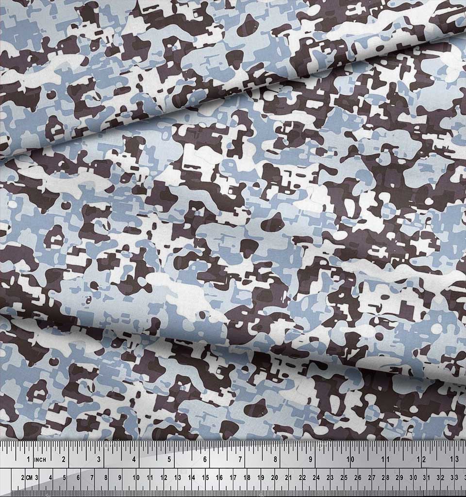 Soimoi Japan Crepe Satin Fabric Two Tone With White Camouflage Print Fabric by the metre 42 Inch