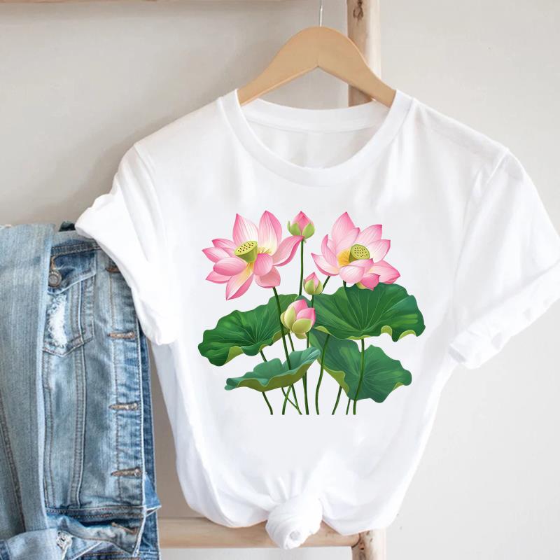 (Asian Size) letter love flower Lady Female Top Graphic Short Sleeve T-shirts Printed Fashion Clothing Women Casual T Shirt Tee