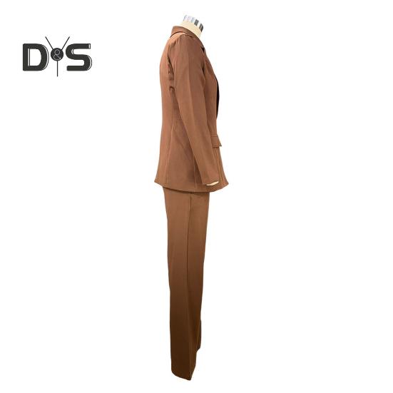 2 Teile/satz Frauen Anzug Mantel Hosen Set Tiefem V-ausschnitt Revers Einzigen Knopf Verschluss Mittlere Länge Strickjacke Langarm Jacke Gerade hosen Dame Formale