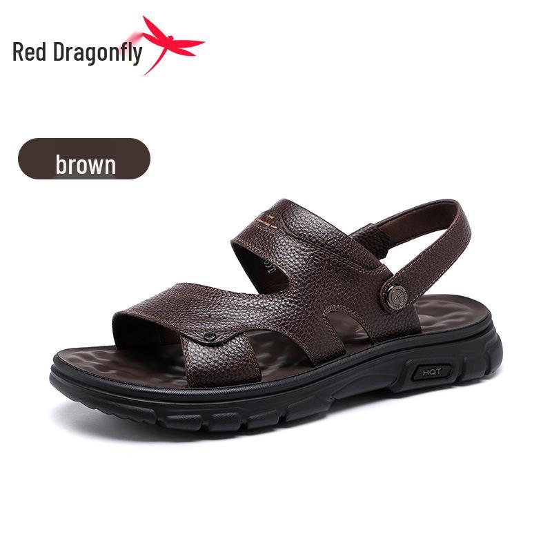 Red Dragonfly Men s Non-slip Wear-resistant Leather Beach Sandals - Two-way Wear Summer Dad Slippers 42