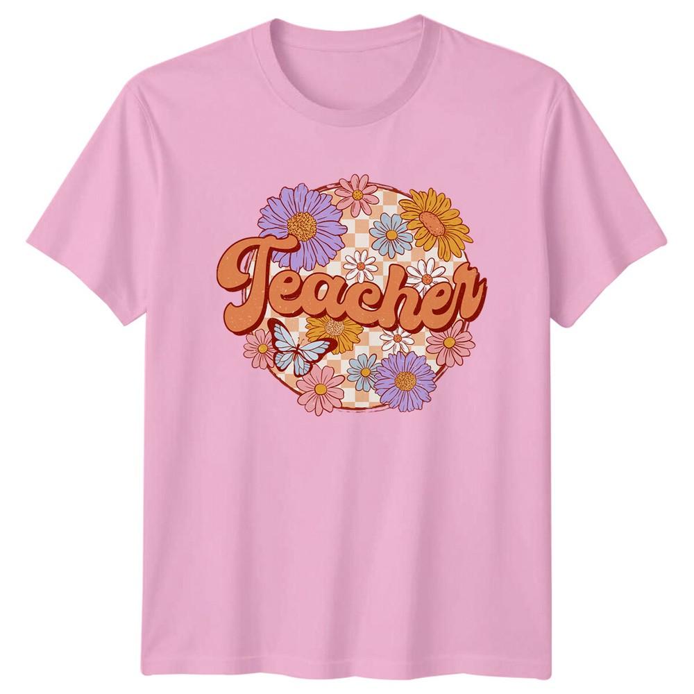 Retro Teacher Floral TShirt Teacher Text Flower Graphic Tee a