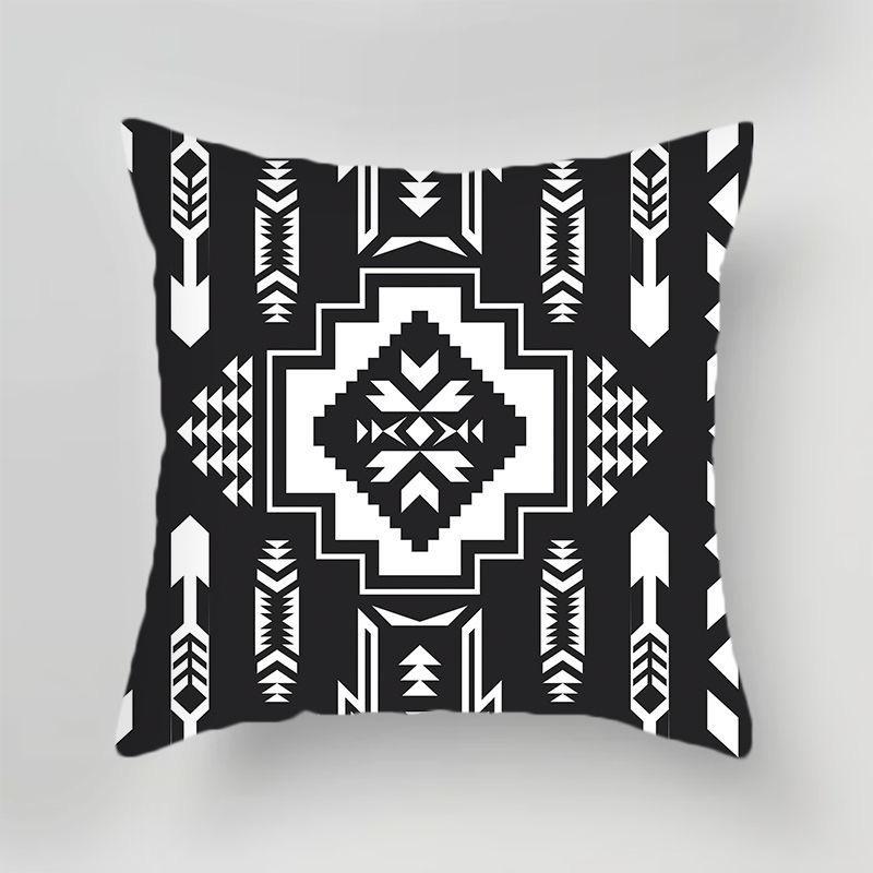 Ethnic Style Geometric Pattern Square Polyester Pillowcase Sofa Living Room Cushion Cover Bedroom Bedside Pillow Cover
