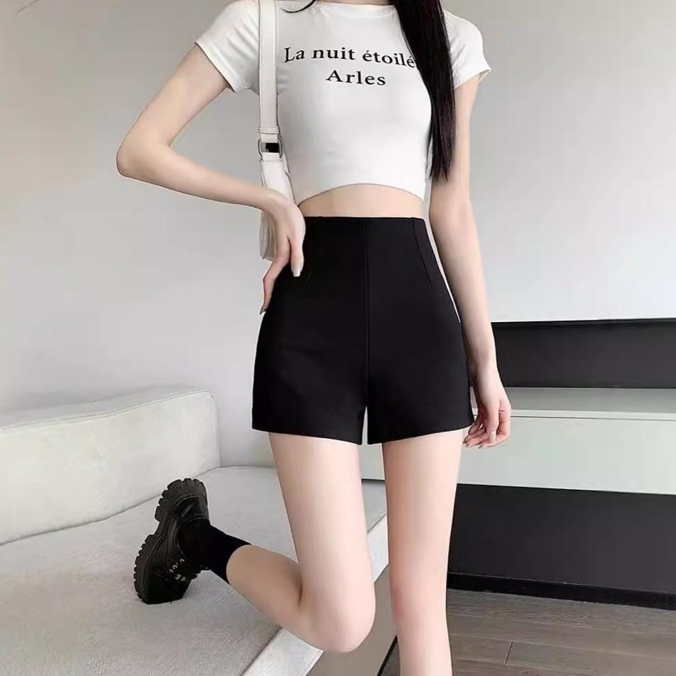 Women's High Waist Slim Fit Black Summer Shorts