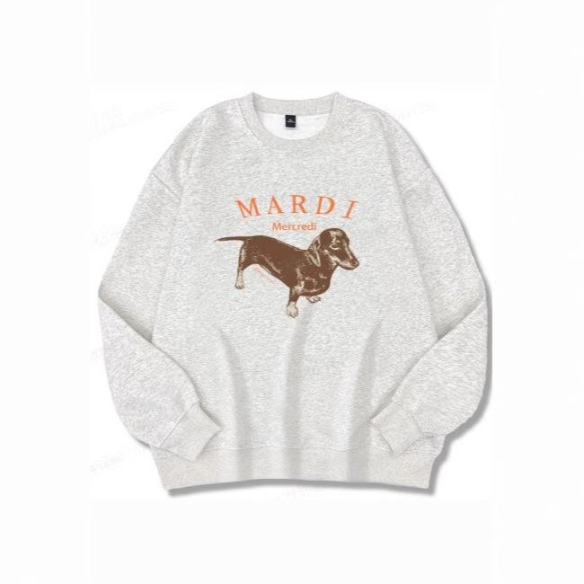Korean Dachshund Print Sweatshirt 2024: Unisex Round Neck 320g Cotton, Kim Go-eun Inspired