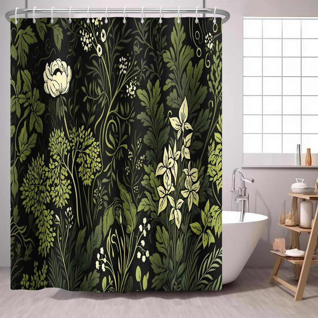 Boho Flower Shower Curtain Mandala Floral Vintage Flower,Pink Blue Bright Petal Leaves Farmhouse Fabric Shower Curtains Bathroom