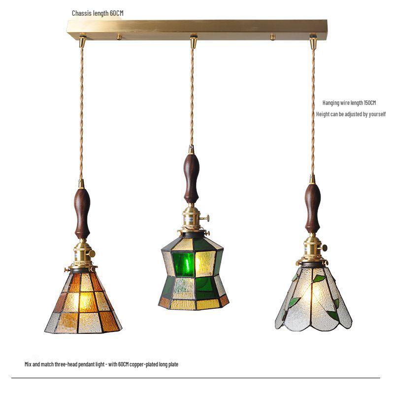 Vintage Japanese Pastoral Brass and Glass Pendant Light for Bedroom or Bar