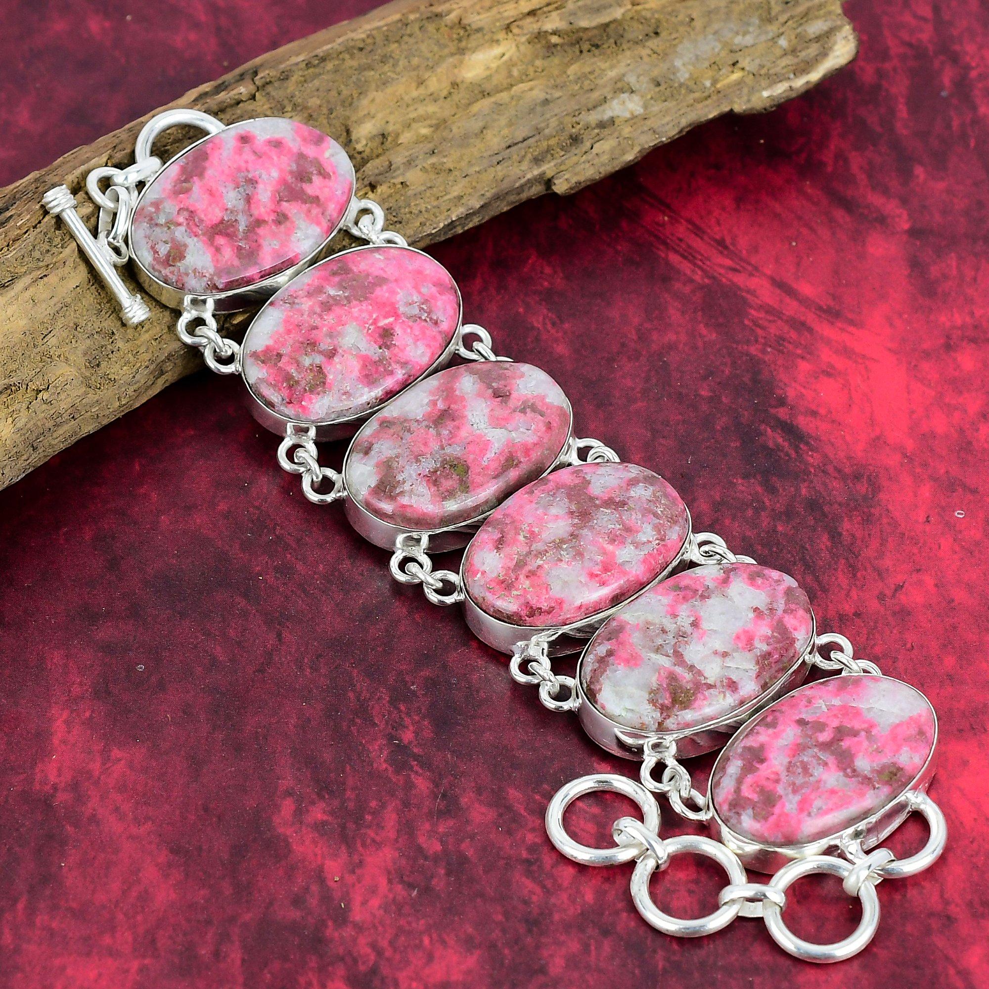 

Pink Thulite Bracelet, 925 Solid Sterling Silver Jewelry,Adjustable Chain Necklace, Handmade Bracelet Gift For Her Unique Style Thulite Jewelry