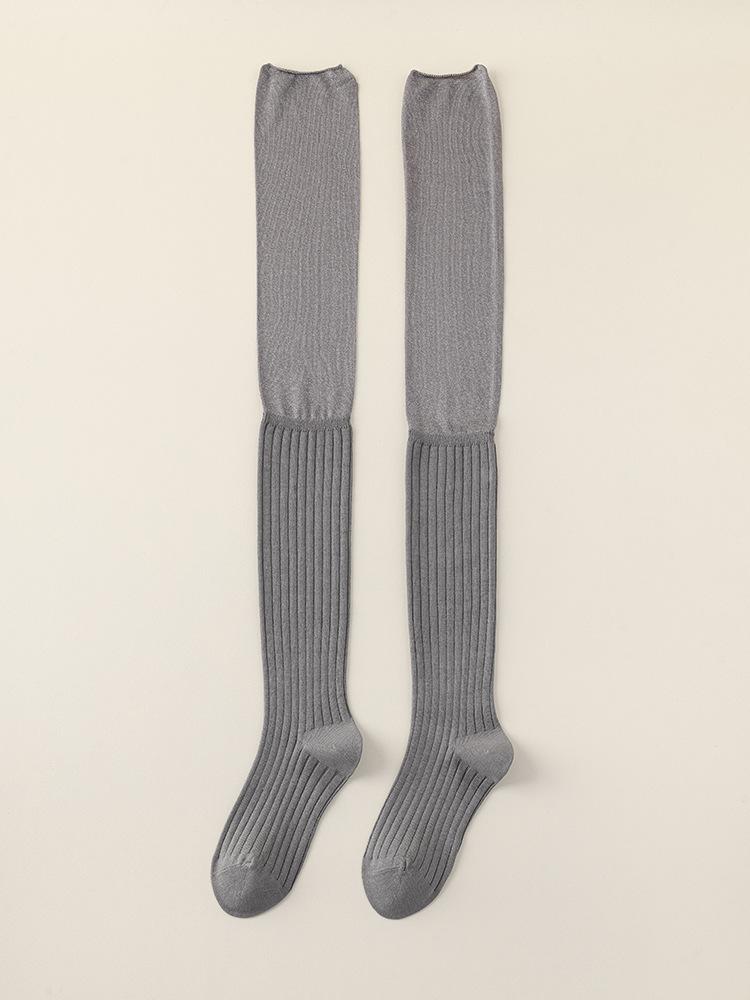 Silver Silk Splicing Knee Stacking Socks Children'S Autumn And Winter Warm Long Tube Socks Ins Trendy Fashion Curling Non-Slip Cotton Socks