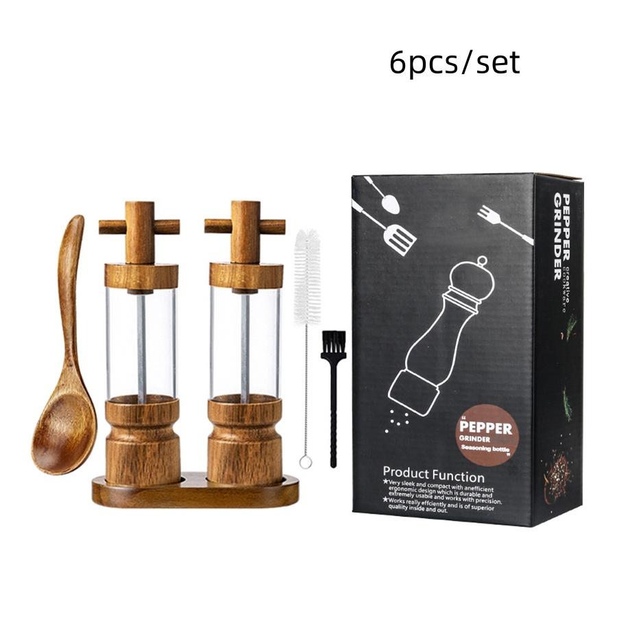 Salt and Pepper Grinder Set Natural Acacia Wood Salt Pepper Mill Manual Abrader Refillable Adjustable Coarseness