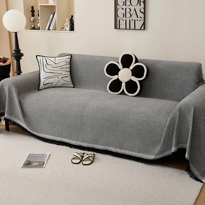 New Polyester Cotton Sofa Towel Solid Color Non-slip Sofa Towel for Living Room Furniture Decor Tapestry Cream Style Couch Towel
