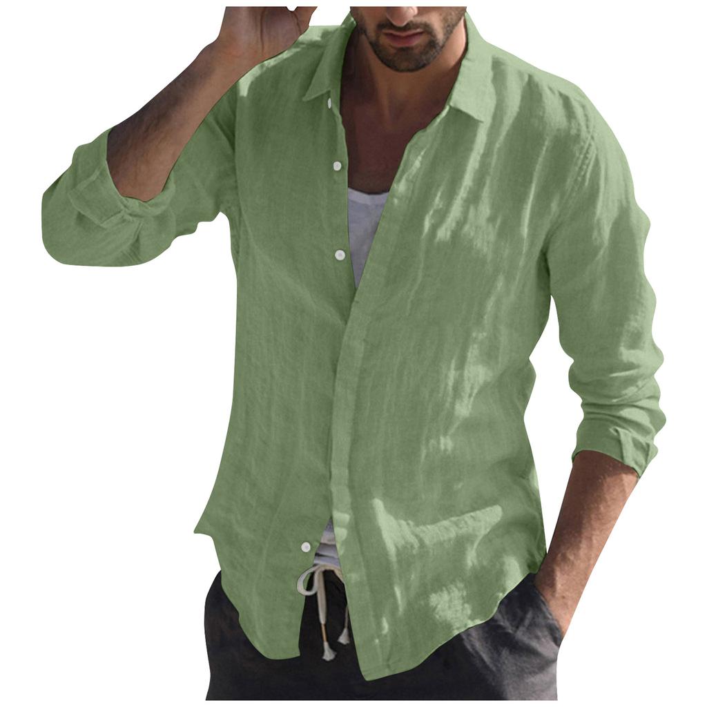 Men's Stand Collar Shirt Beach Casual Solid Color Long Sleeve Breathable Top T-shirt Blouse