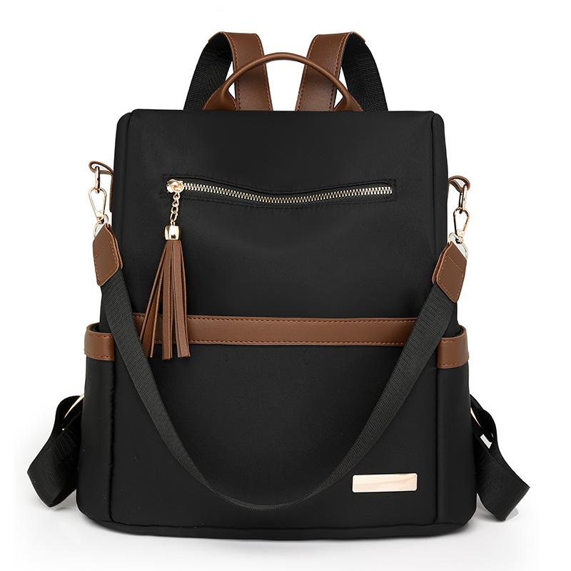 Tassel Backpack Women's Color Contrast Travel Small Backpack Student Schoolbag