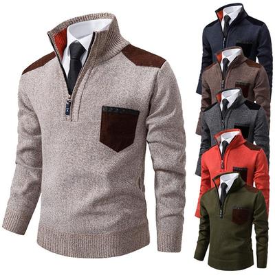 Suéter masculino de inverno de alta qualidade, gola com zíper, suéter grosso e quente de malha, pulôver casual simples, casaco