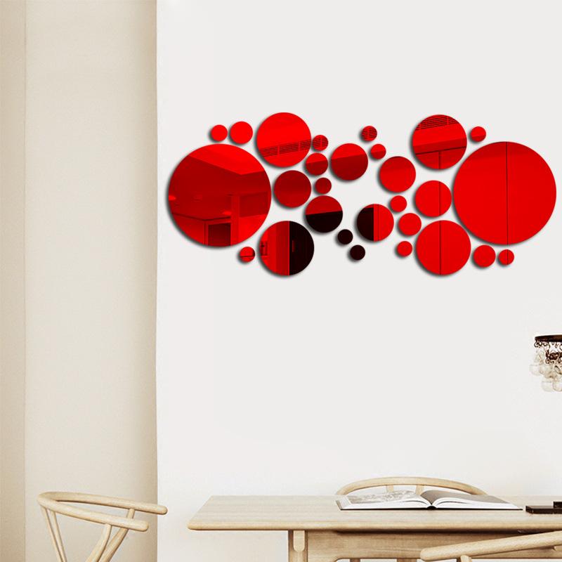 26/24pcs Geometric Circle Mirror Wall Sticker DIY Home Background Bedroom Decor 3D Accessories Stereo Removable Round Mirror