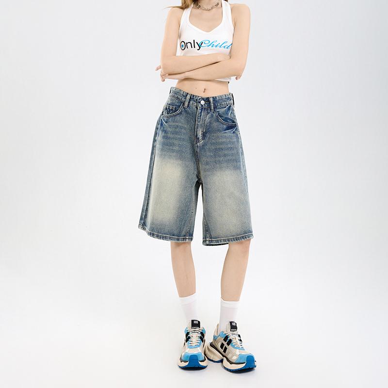 Street Casual Y2K Loose Wide-leg Denim Shorts Five-point Baggy Jeans Women's All-match Straight Summer Hot Shorts