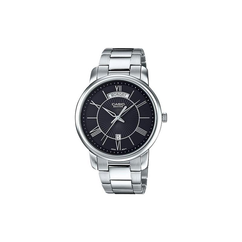 

Casio simple and fashionable quartz movement stainless steel strap Japanese and Korean watch men s watch black dial BEM-152D-1A чёрный