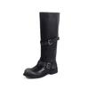 Full Cowhide Pile Western Boots 2025 Winter Thick Middle Heel Round Head Middle Heel Belt Buckle Loose High Boots Women