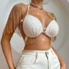 Rhinestone Rhinestone Fishnet Tops with Tassel Shawl See Through T Shirt with Tassel Shawl  Women